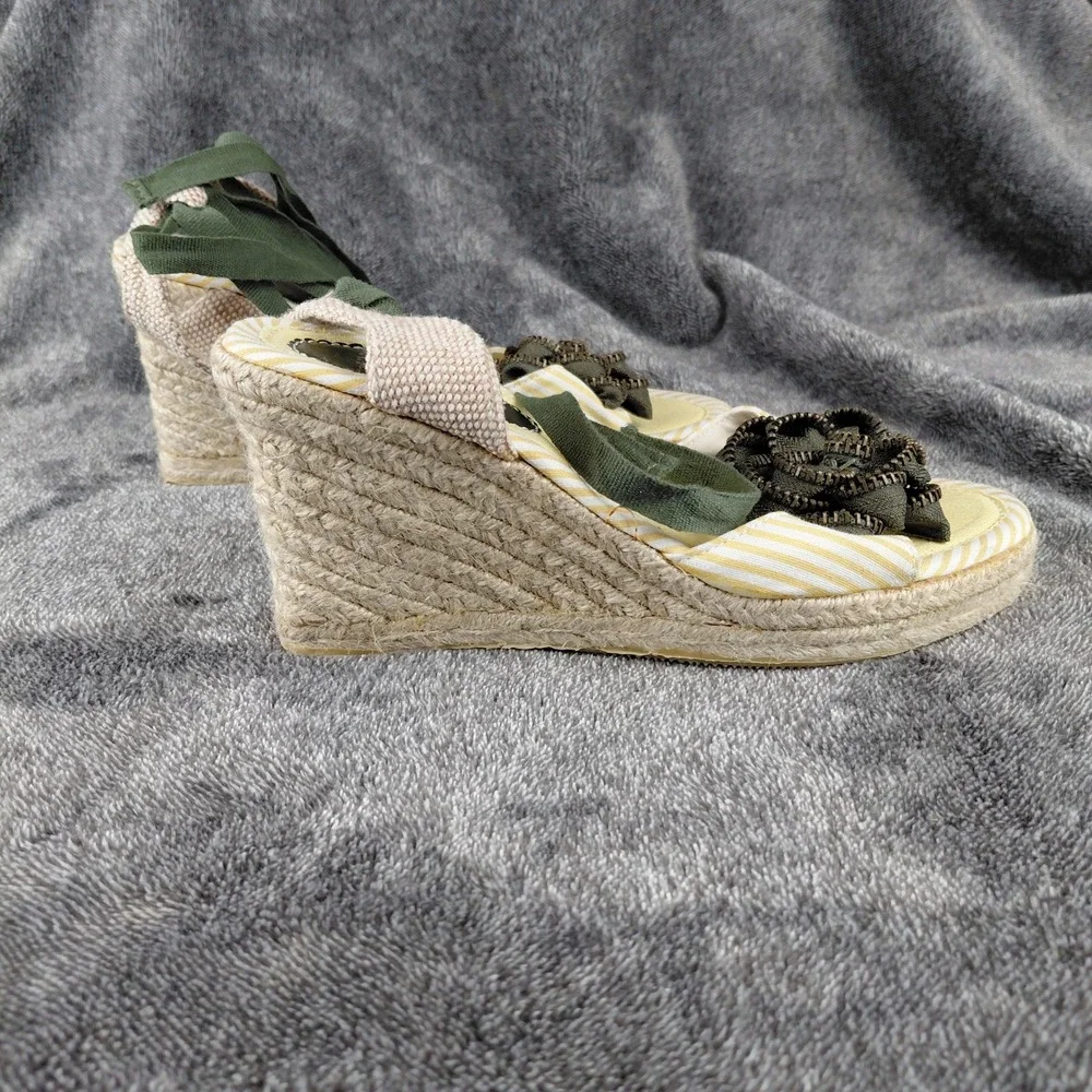 GAP‎ Women Striped Espadrille Wedge Sandals with Flower Detail Lace Up